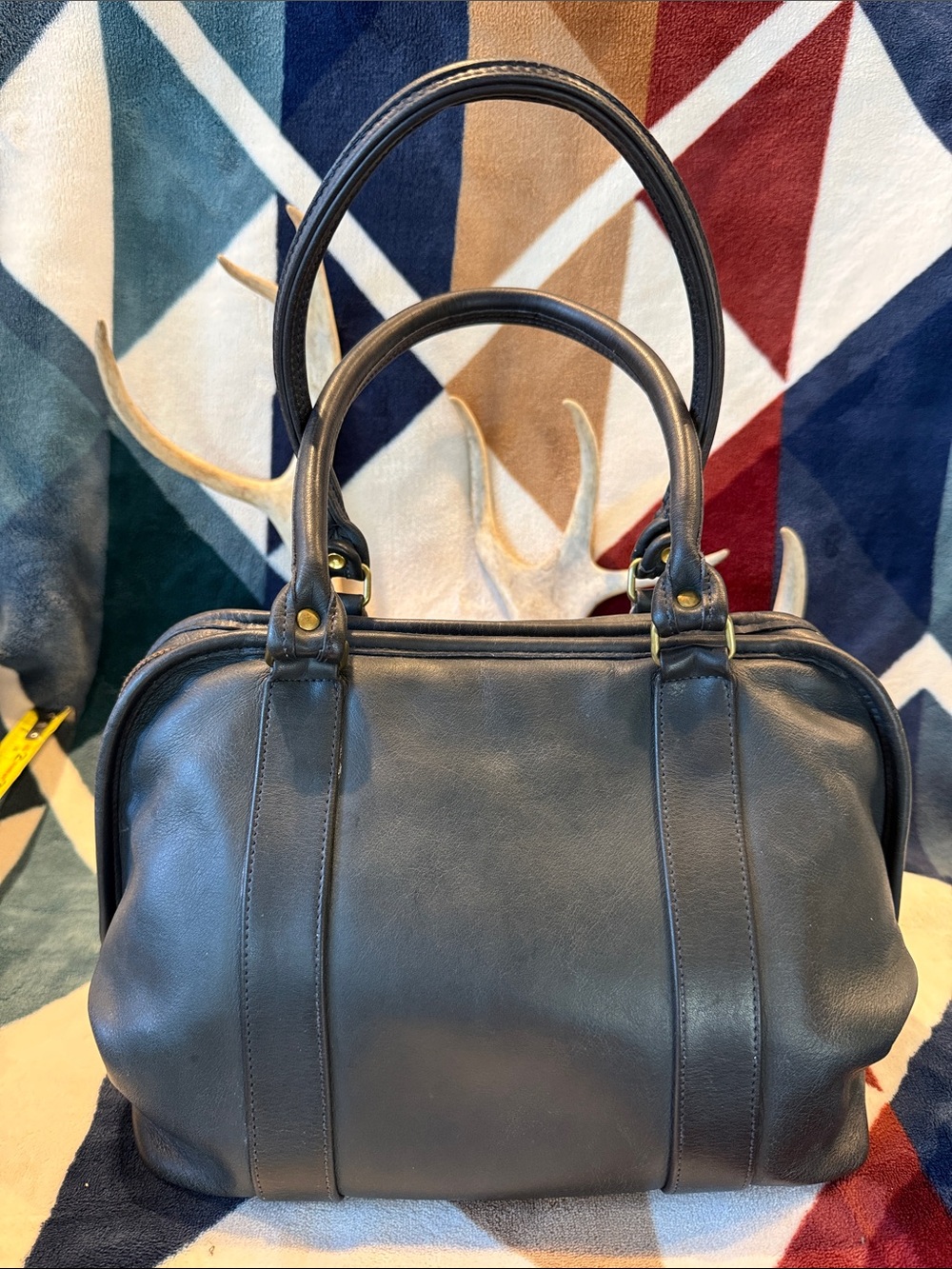 Vintage Coach Blue Leather Satchel with Double Handles